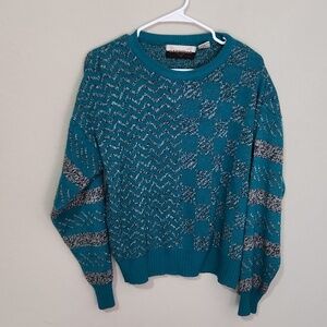 Gabrielle Mens Vintage Sweater 90s Y2K Abstract Medium Blue Black White